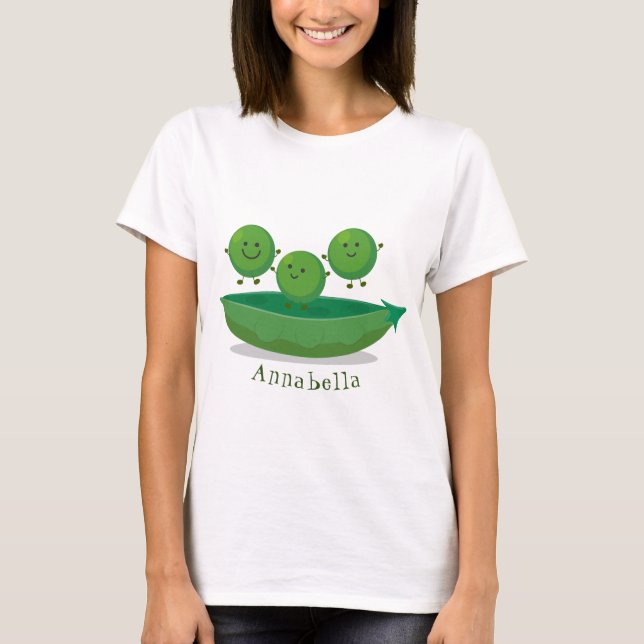 Cute jumping peas in pod cartoon illustration T-Shirt (Front)