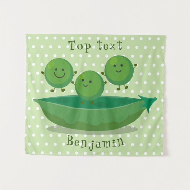 Cute jumping peas in pod cartoon illustration  tapestry (Front (Horizontal))