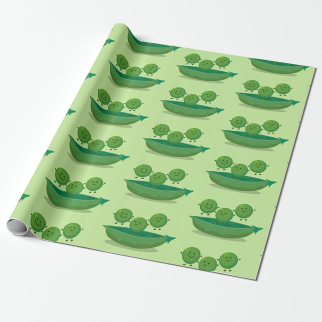 Cute jumping peas in pod cartoon illustration wrapping paper (Unrolled)