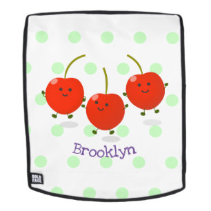 Cute jumping red cherries cartoon illustration backpack