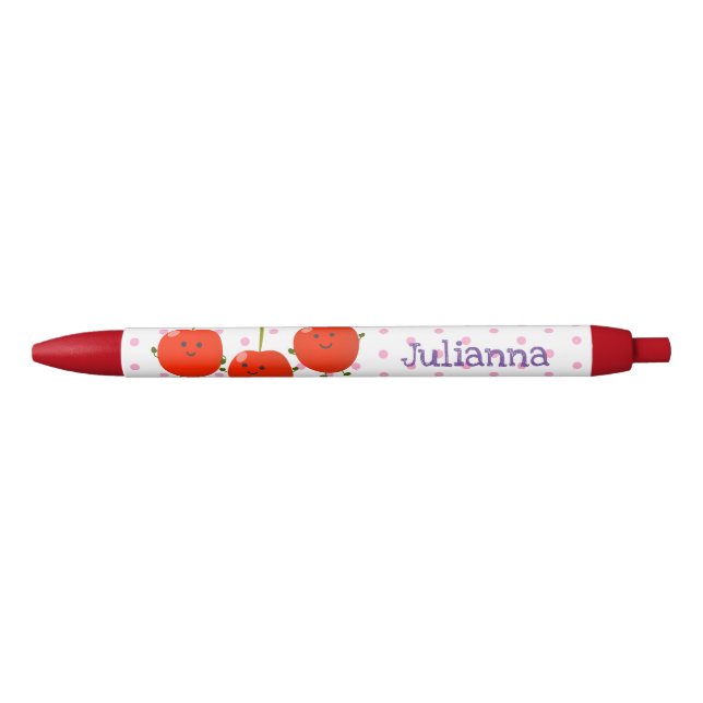 Cute jumping red cherries cartoon illustration black ink pen (Front)