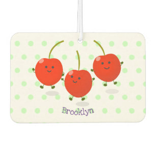 Cute jumping red cherries cartoon illustration  car air freshener