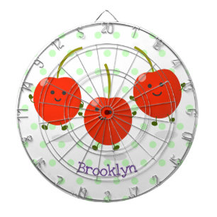 Cute jumping red cherries cartoon illustration dartboard