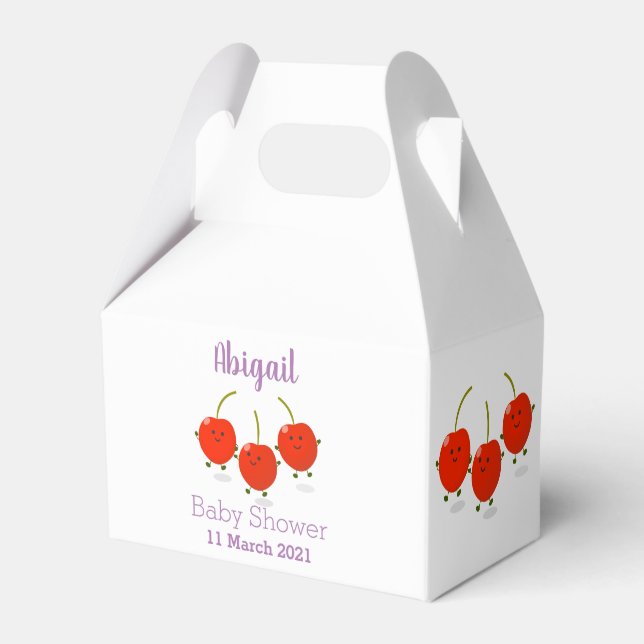 Cute jumping red cherries cartoon illustration favour box (Front Side)