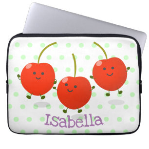 Cute jumping red cherries cartoon illustration laptop sleeve