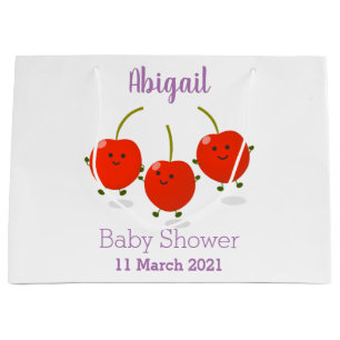 Cute jumping red cherries cartoon illustration large gift bag