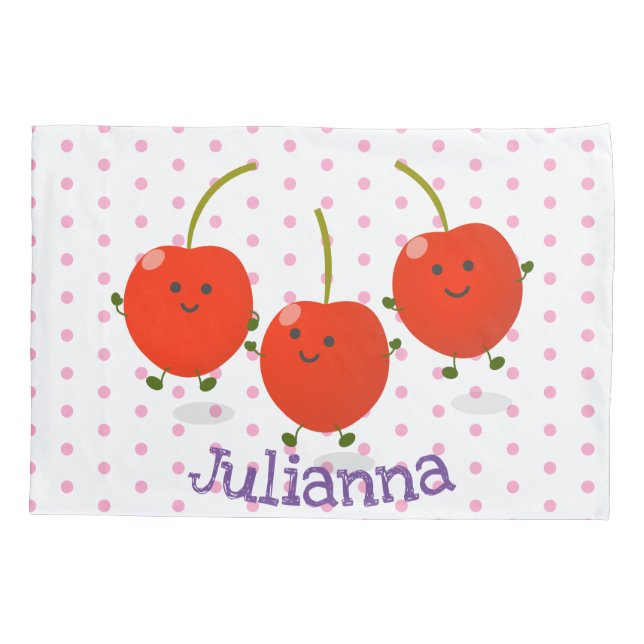 Cute jumping red cherries cartoon illustration pillowcase (Back)