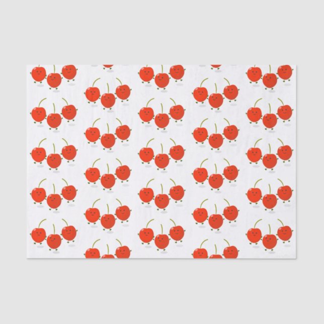 Cute jumping red cherries cartoon illustration tissue paper (Front)