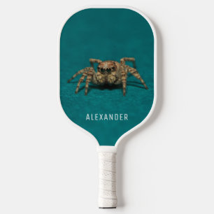 Cute Jumping Spider Custom Name Teal Personalised Pickleball Paddle