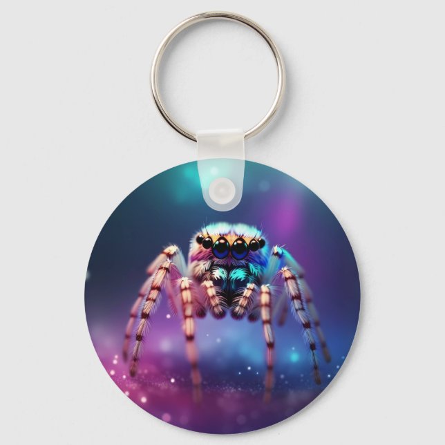 Cute Jumping Spider Vibrant Colours Key Ring (Front)