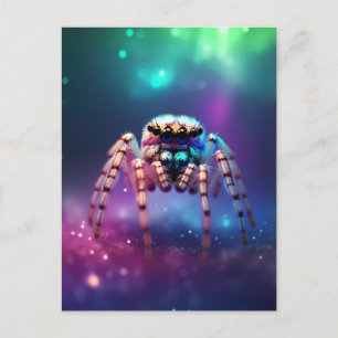 Cute Jumping Spider Vibrant Colours Postcard