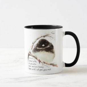 Cute Junco Bird, Scripture, Matt 11:28, Rest Mug