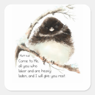 Cute Junco Bird, Scripture, Matt 11:28, Rest Square Sticker