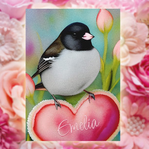 Cute Junco Bird Valentine Colourful Pastel Garden Holiday Card