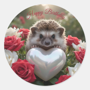 Cute June Hedgehog with Pearl Heart Classic Round Sticker