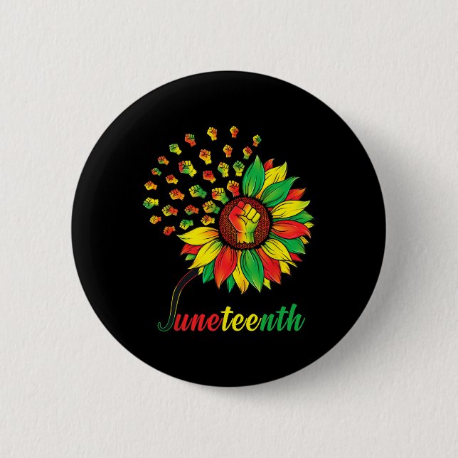 Cute Juneteenth Fist Sunflower Black African Ameri 6 Cm Round Badge (Front)