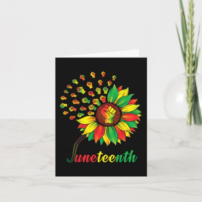 Cute Juneteenth Fist Sunflower Black African Ameri Card (Front)