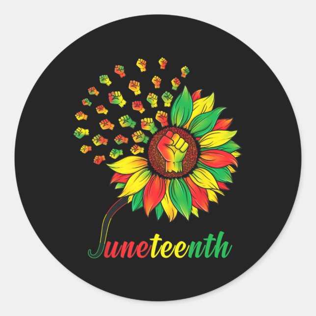 Cute Juneteenth Fist Sunflower Black African Ameri Classic Round Sticker (Front)