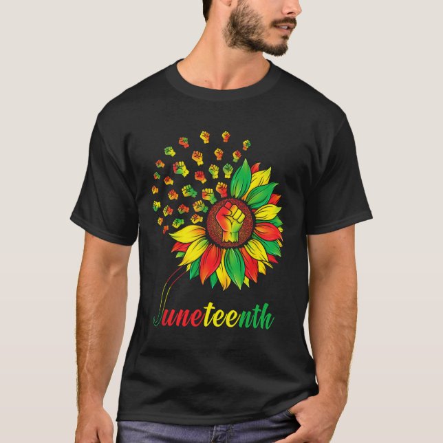 Cute Juneteenth Fist Sunflower Black African Ameri T-Shirt (Front)