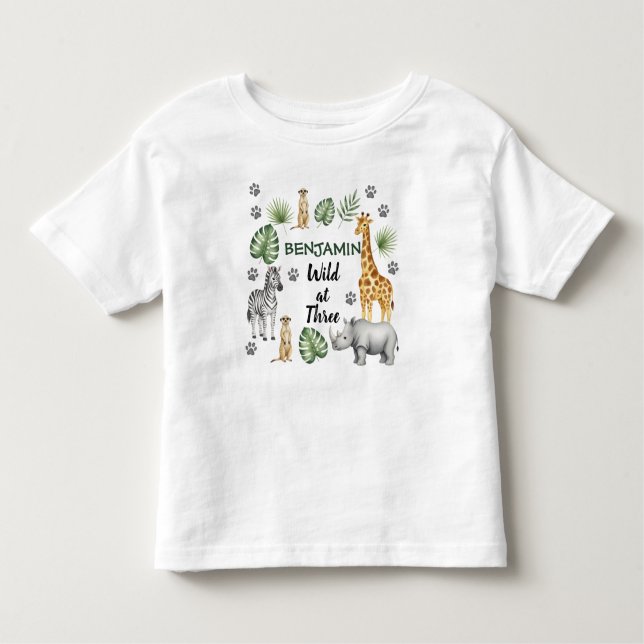 Cute Jungle Animal 3rd Birthday Toddler T-Shirt (Front)