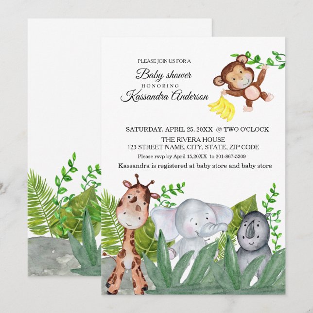 Cute Jungle Animal Baby Shower Invitation (Front/Back)