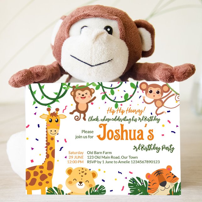 Cute jungle animal party budget invitation templat (Creator Uploaded)