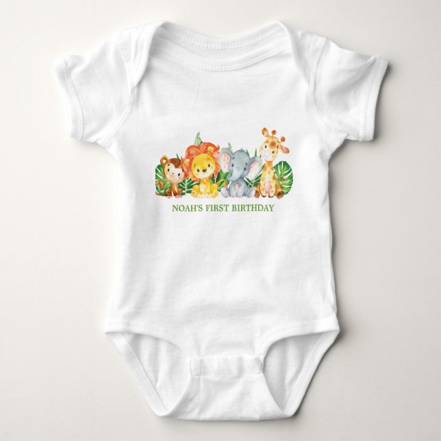 Cute Jungle Animals 1st Birthday Party Baby Bodysuit (Front)