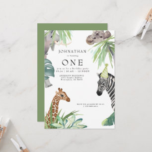Cute Jungle Animals 1st Birthday Party Invitation