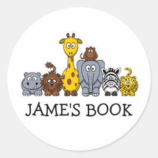 CUTE JUNGLE ANIMALS ADD YOUR TEXT CLASSIC ROUND STICKER