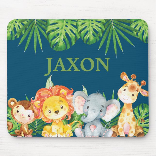 Cute Jungle Animals African Safari Greenery Lion Mouse Pad (Front)
