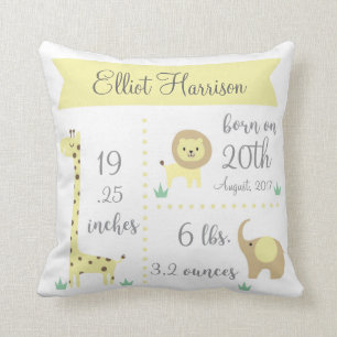 Cute Jungle Animals Baby Announcement Pillow