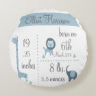 Cute Jungle Animals Baby Boy Announcement Pillow