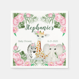 Cute Jungle Animals Baby Girl Shower Napkin