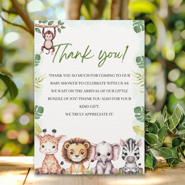 Cute Jungle Animals Baby Shower Boy Thank You Card (Creator Uploaded)