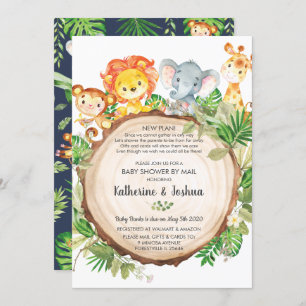 Cute Jungle Animals Baby Shower by Mail Greenery Invitation