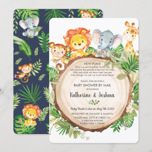 Cute Jungle Animals Baby Shower by Mail Greenery Invitation