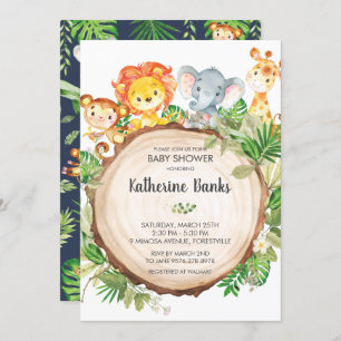 Cute Jungle Animals Baby Shower Greenery Safari Invitation