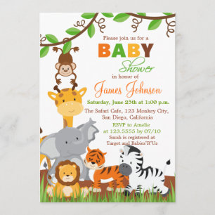 Cute Jungle Animals Baby Shower Invitation