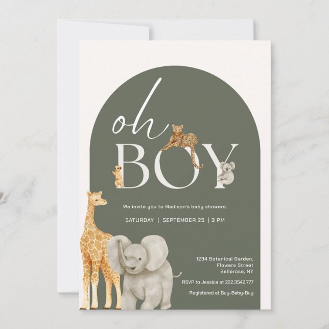 Cute Jungle Animals Baby Shower Invitation (Front)