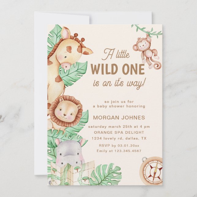 Cute Jungle Animals Baby Shower Invitation (Front)