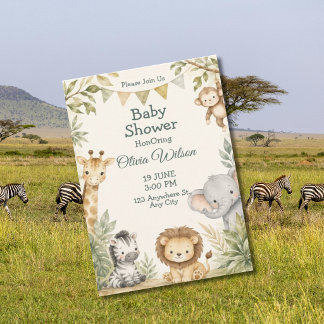 Cute Jungle Animals Baby Shower Invite
