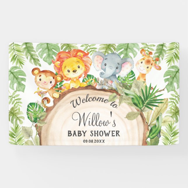 Cute Jungle Animals Birthday Baby Shower Welcome  Banner (Horizontal)