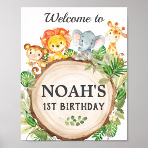 Cute Jungle Animals Birthday Baby Shower Welcome Poster