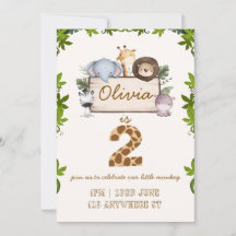 Cute Jungle Animals Birthday Invitation Card