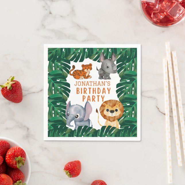 Cute Jungle Animals Birthday Party Napkin (Insitu)