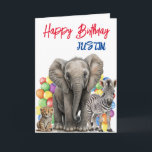 Cute Jungle Animals Birthday Personalised  Card<br><div class="desc">This design may be personalised by choosing the Edit Design option. You may also transfer onto other items. Contact me at colorflowcreations@gmail.com or use the chat option at the top of the page if you wish to have this design on another product or need assistance. See more of my designs...</div>