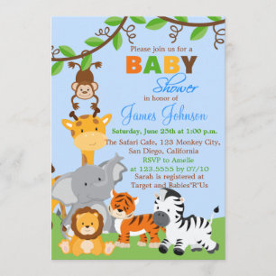 Cute Jungle Animals Boy Baby Shower Invitation