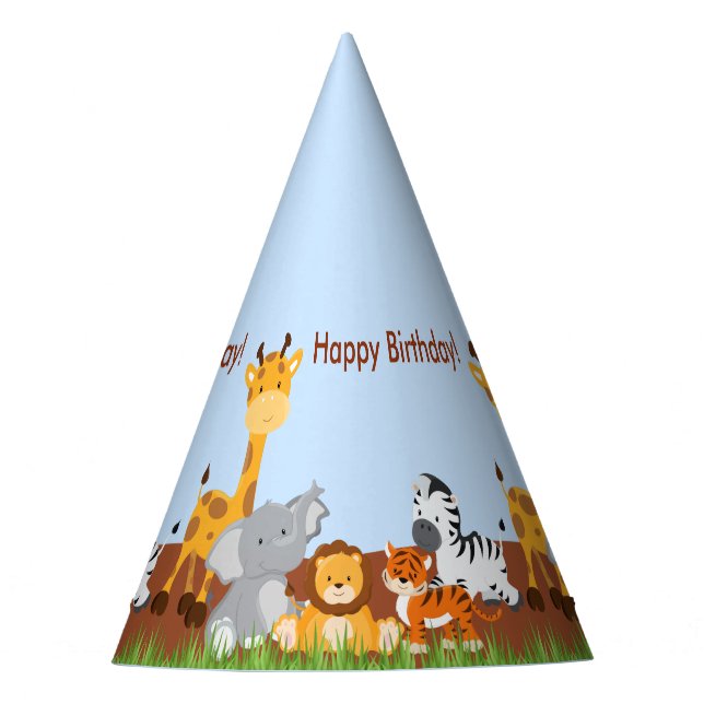 Cute Jungle Animals Boy Birthday Party Hat (Front)