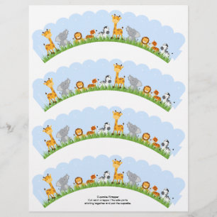 Cute Jungle Animals Boy Scalloped Cupcake Wrapper