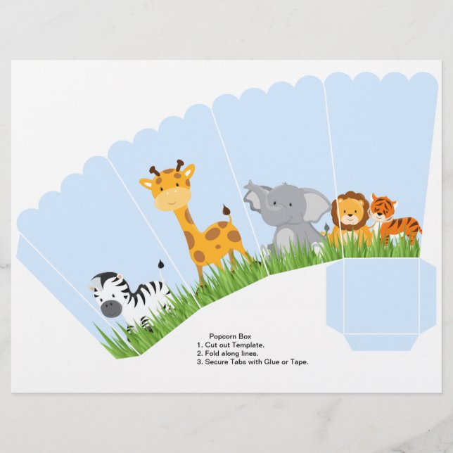 Cute Jungle Animals Boy Scalloped Popcorn Box (Front)